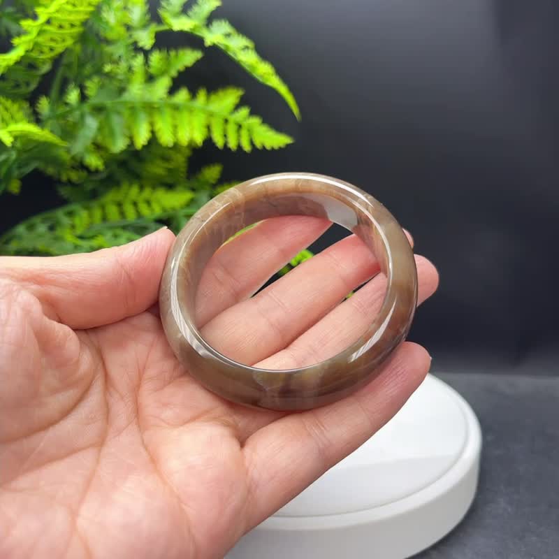 咖啡色玛瑙手镯 52MM 高瓷玉化千层纹玉髓手环 半山半水 展望期待 - 手链/手环 - 半宝石 咖啡色