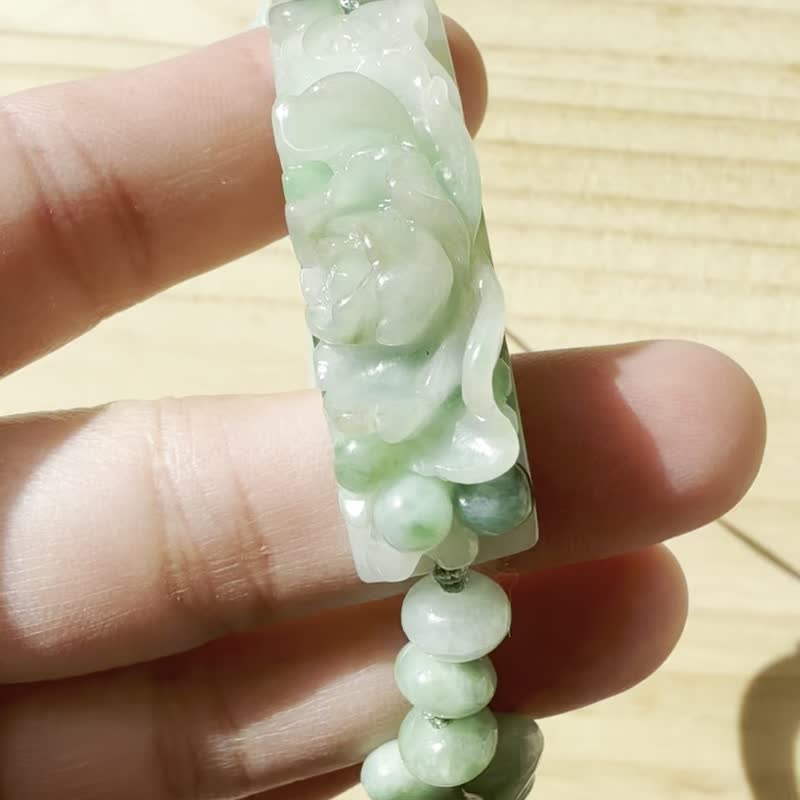 手工編織翡翠手链 — 绿色盛放 - 手链/手环 - 玉石 绿色