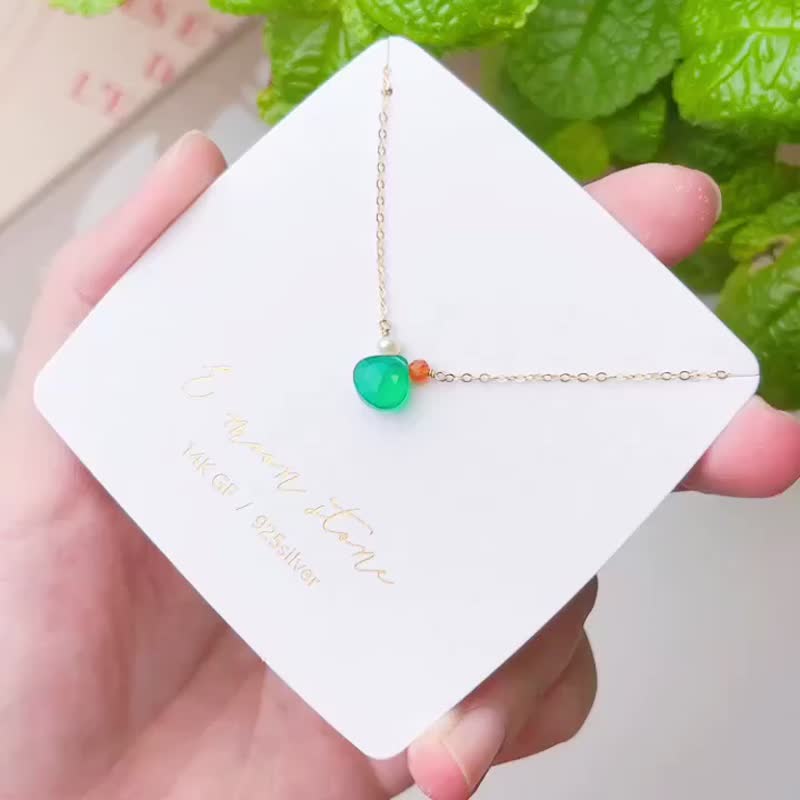 森林绿玉髄水滴项链 14K 注金 - 项链 - 水晶 绿色