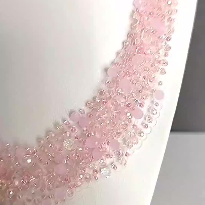 水晶珠与玻璃珠项链 颈链 女士晚宴饰品 - 项链 - 琉璃 粉红色