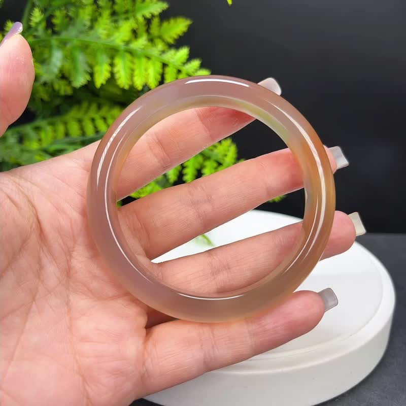 精品 糖色玛瑙手镯 60MM 冰润起光 玉髓手环 金腰带 内圈有晶洞 - 手链/手环 - 半宝石 