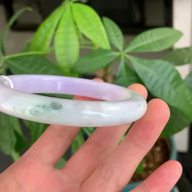 冰种玉镯 天然翡翠玉镯 A玉 手镯 • 糯冰种春带彩翡翠贵妃镯 - 手链/手环 - 玉石 粉红色