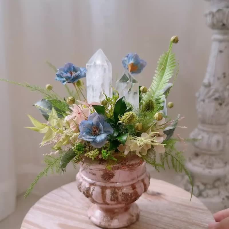 春草无边 日日好时光。白水晶柱 永生叶材绿植栽 - 植栽/盆栽 - 水晶 白色