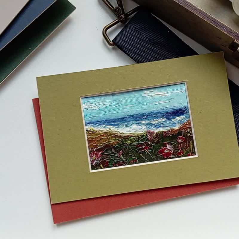 ACEO原创艺术油画风景海。收藏微型绘画 2.5x3.5 英寸 - 墙贴/壁贴 - 纸 多色