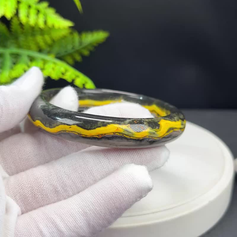 印尼大黄蜂碧玉手镯 58+MM 黄绿高瓷金腰带 能量平衡 保护正能量 - 手链/手环 - 宝石 