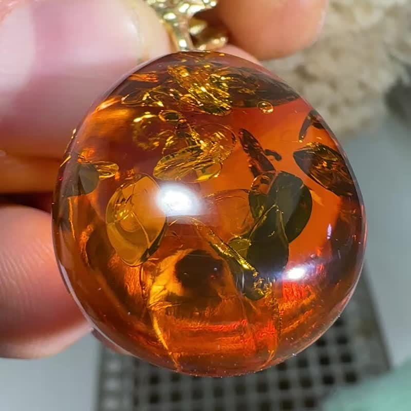 优雅手工波罗的海琥珀吊坠 独特干邑色项链 自然纯正 赠礼之选 - 项链 - 半宝石 金色