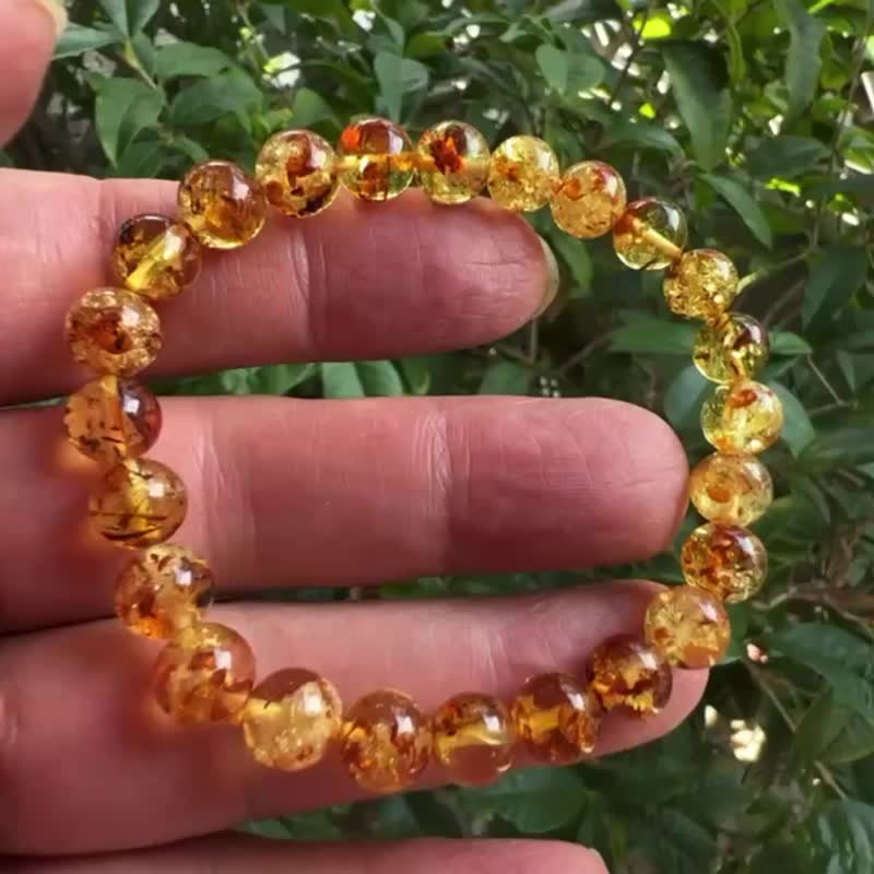 Baltic Amber 天然琥珀 波罗的海花珀 8mm 手链 (附证书)  非二代 - 手链/手环 - 半宝石 多色