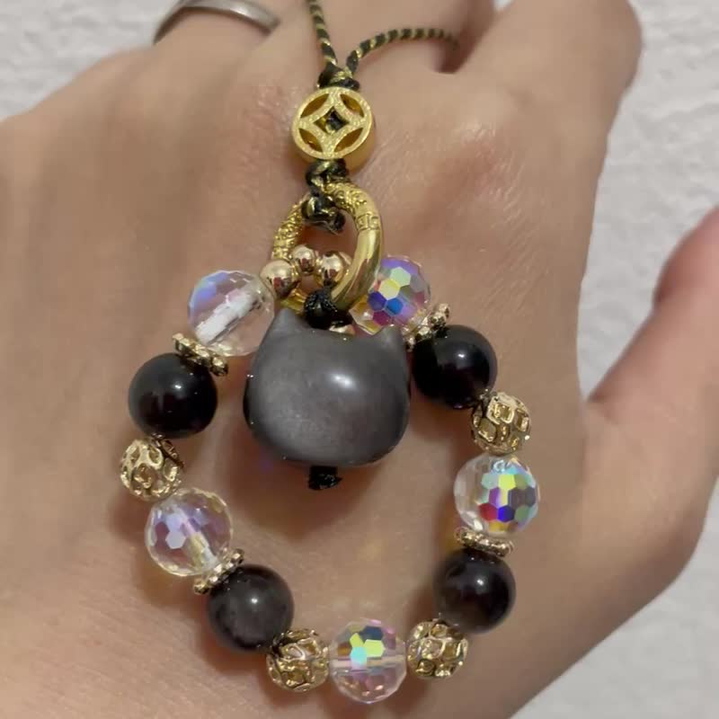 黑曜灵猫 随身小守护【银曜石猫咪吊饰】可爱爆棚 - 吊饰 - 水晶 多色