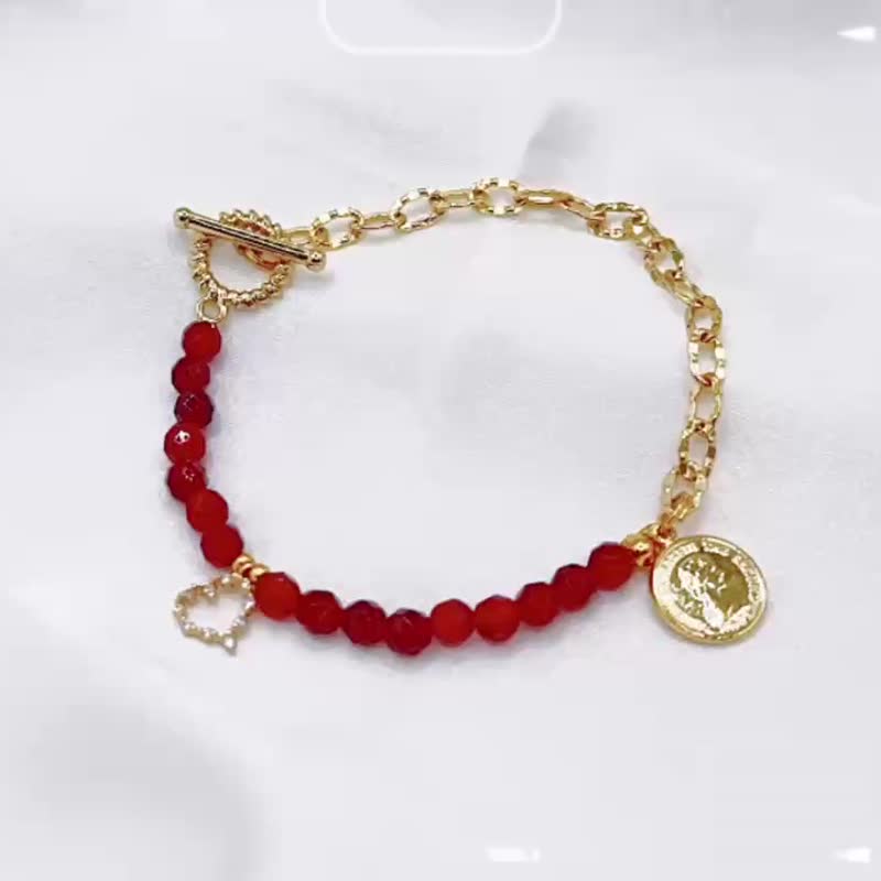 Athena雅典娜女神~晨曦系列红水晶幸运钱币手链~  生日礼物 - 手链/手环 - 水晶 红色