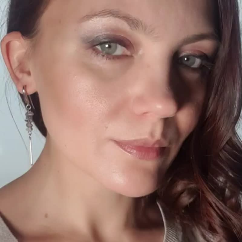 博茨瓦纳玛瑙耳环, 925 纯银, 金牛座, 处女座, 魔羯座 水晶 - 耳环/耳夹 - 宝石 灰色