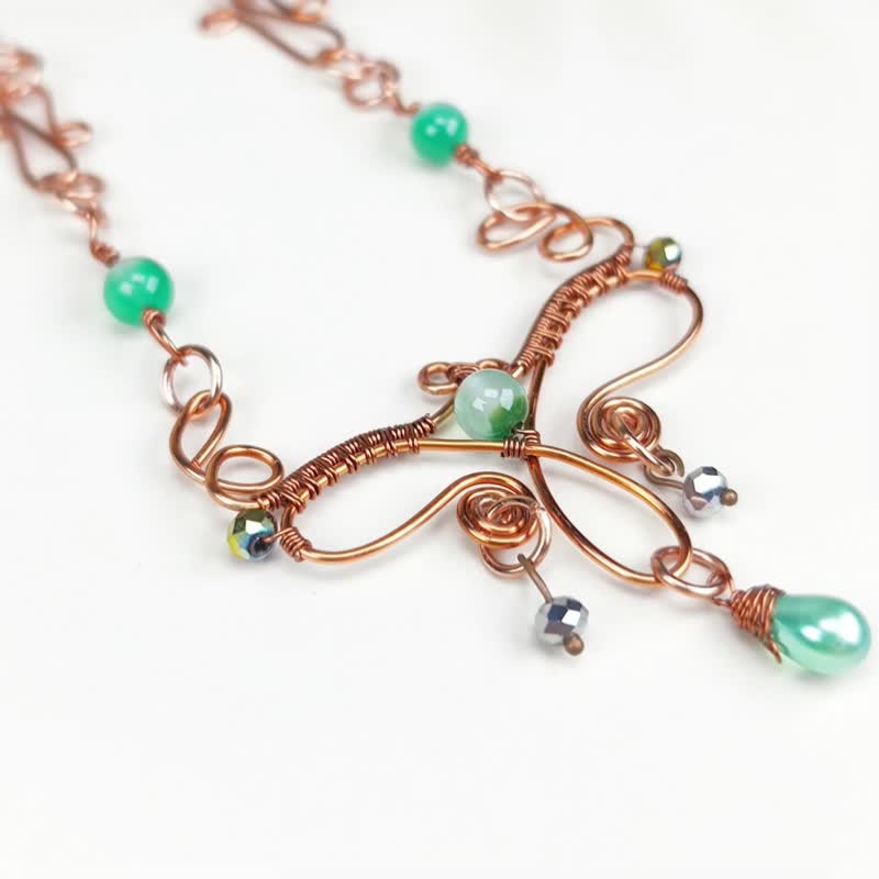 【BE youself】翡翠蝶影|颈链|艺术金属线|编织|纯手作 - 项链 - 铜/黄铜 多色