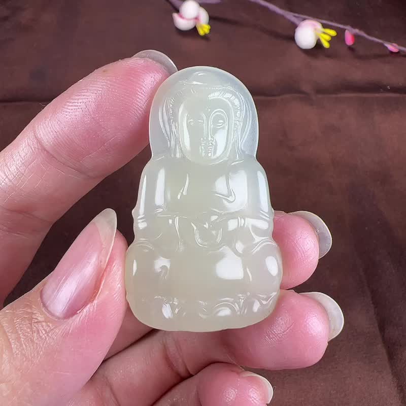 天然新疆和田玉羊脂玉观音吊坠玉质细腻温润色泽柔和匠心独特 - 吊饰 - 玉石 