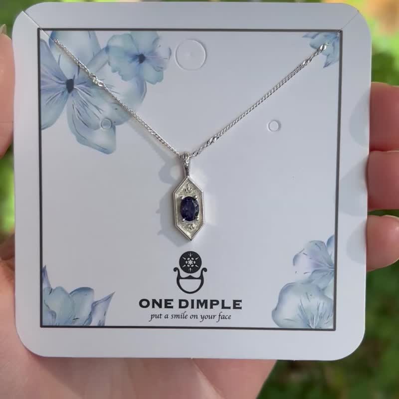 六角堇青石项链 坠子 925银 - 项链 - 纯银 