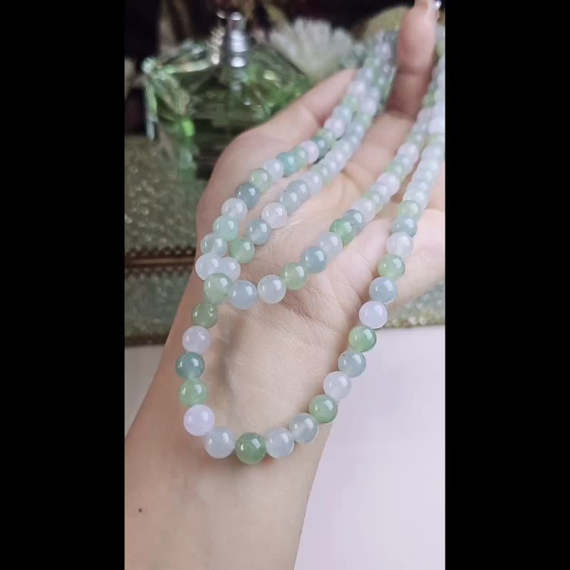 招财•转运|冰胶透绳马卡龙|缅甸A货翡翠多宝珠串项链 - 项链 - 玉石 