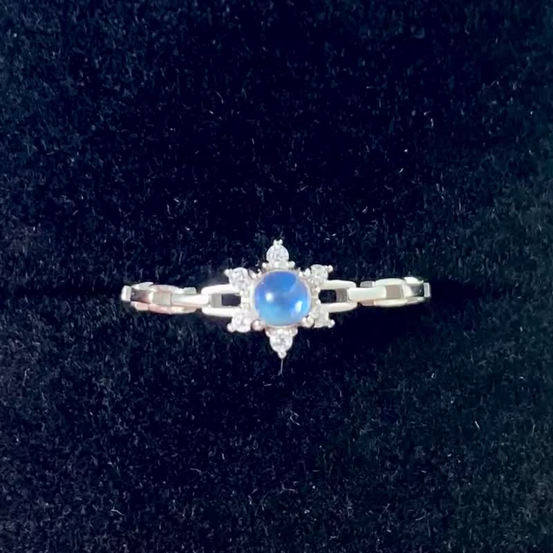 印度玻璃料蓝月光925链条款戒指 - 戒指 - 水晶 透明