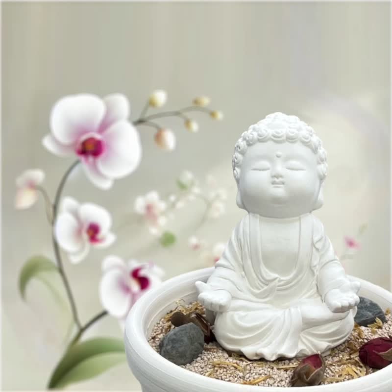 禅风设计 净念吉祥小佛之衲静中盘套组 佛像摆件 香氛艺术美学 - 香薰/精油/线香 - 水泥 白色