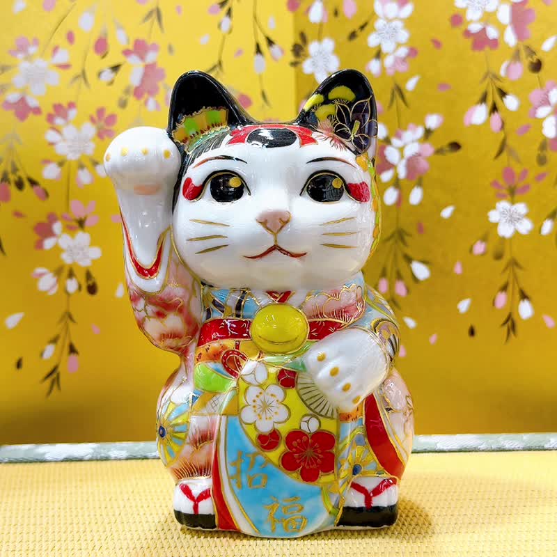 【福鱼绮缘】日本清水烧招财猫 | 色绘 - 舞妓鲤 - 摆饰 - 瓷 白色
