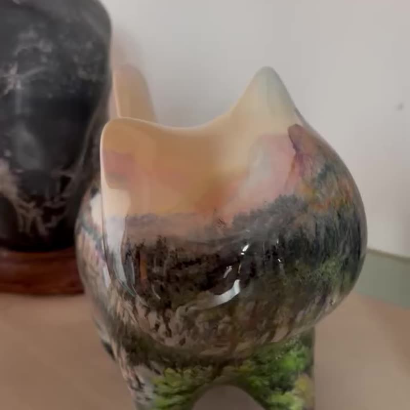 巍峨山景 中国非遗大漆工艺手绘猫咪摆件、装饰品、艺术品 - 摆饰 - 其他材质 