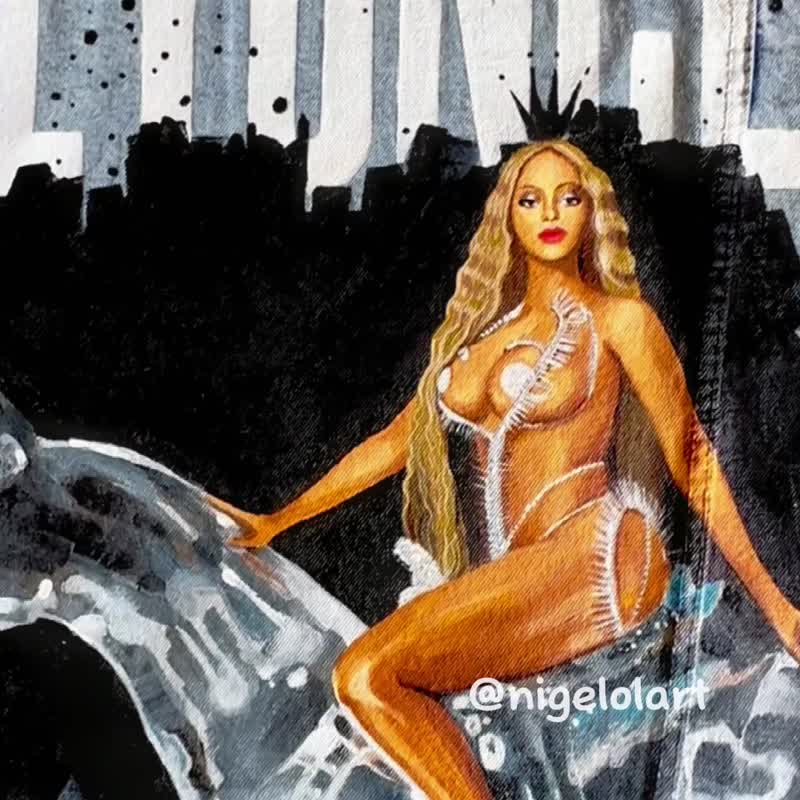 Beyonce Renaissance 手绘丹宁外套 定制外套 照片肖像 - 女装休闲/机能外套 - 棉．麻 蓝色