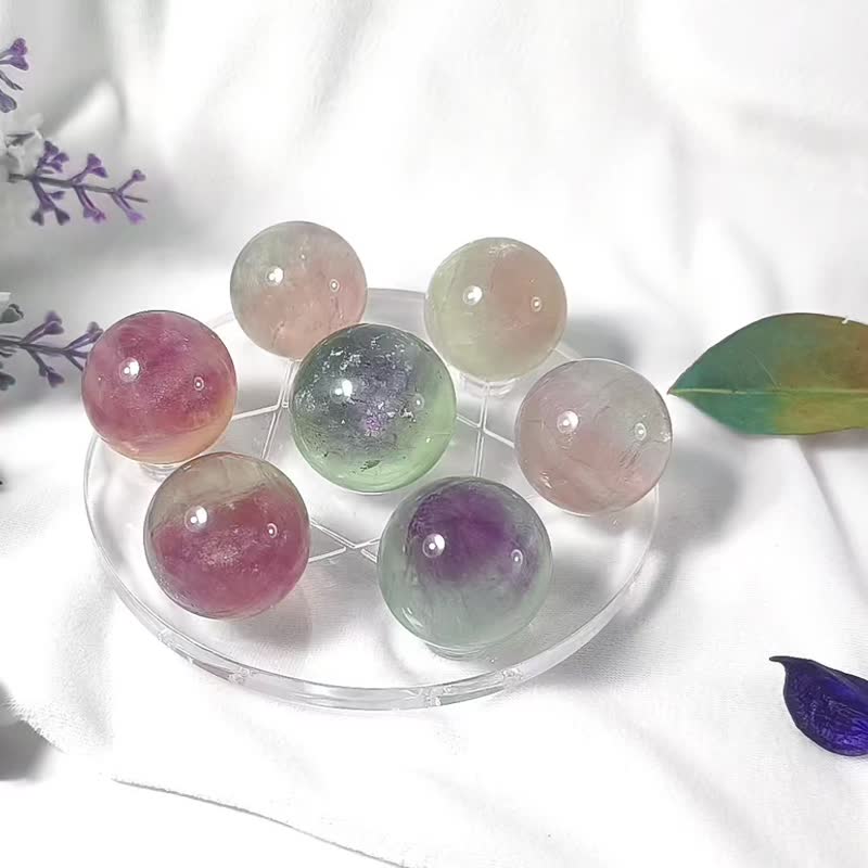 稀有 彩虹 萤石 七脉轮 高我 球 大卫星七星阵 收藏 单品 礼物 - 摆饰 - 宝石 多色