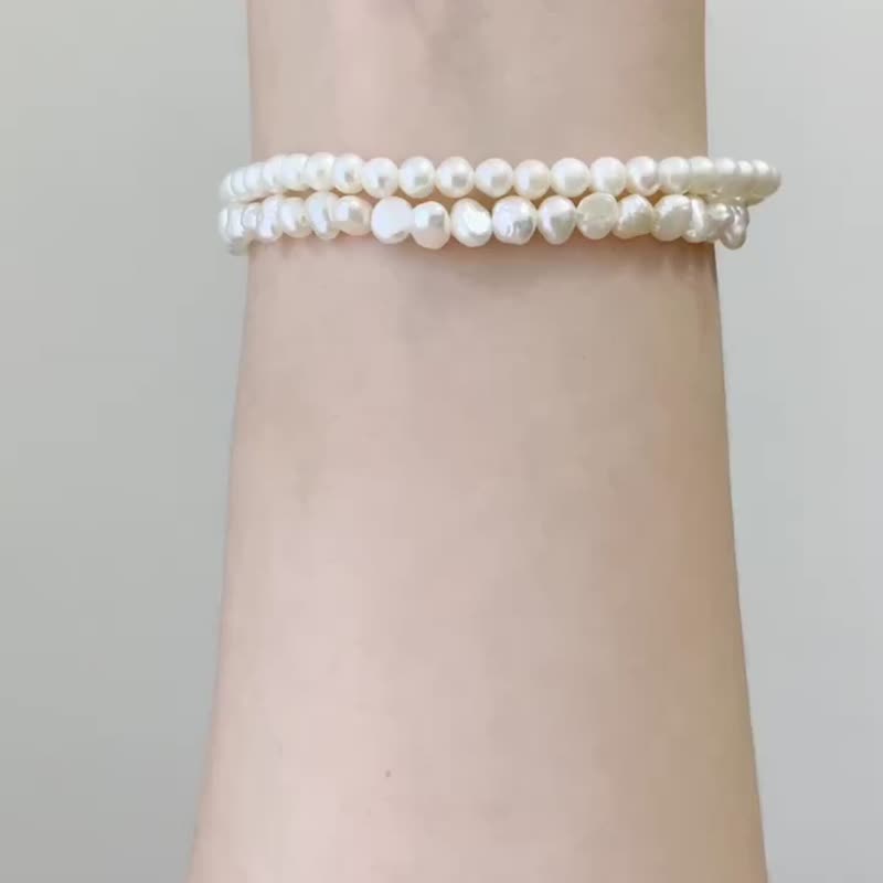 Pinkoi独家发售Silver 珍珠手链 Baby Pearl Chain Bracelet - 手链/手环 - 纯银 白色