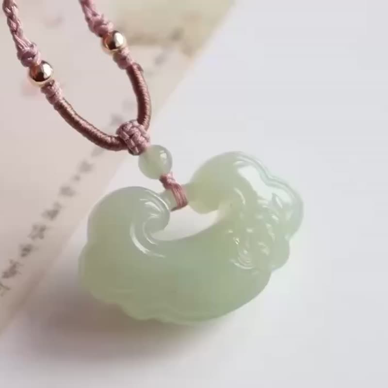 天然晴水和田玉雕花如意锁吊坠冰底晴水料料子细润情人节礼物开工 - 项链 - 玉石 