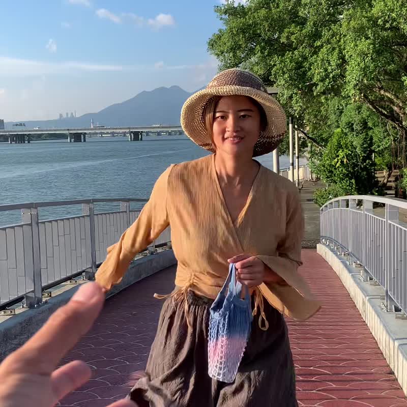 三色堇 手染编织饮料提袋/手提斜背两用小包/职人手工染制 - 其他 - 棉 多色