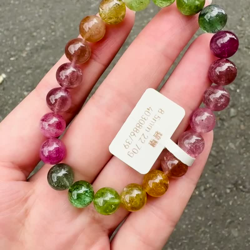 小精品天然明色彩碧玺8.5mm22.70g财富事业强磁场旺夫石电气石 - 手链/手环 - 水晶 多色