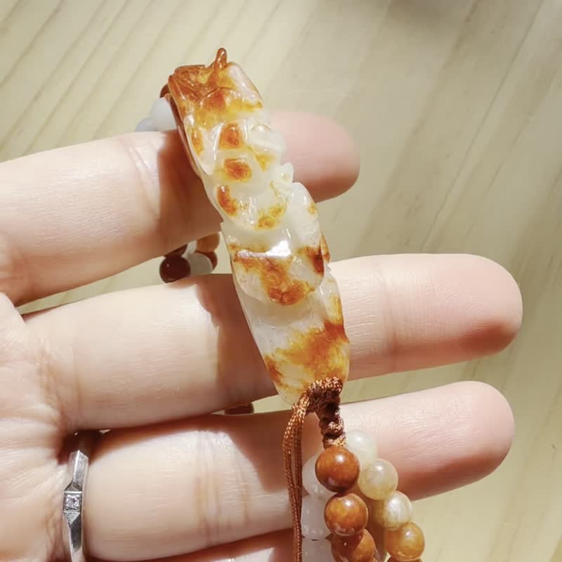 手工玉镯 - 绯红牡丹与玉兰花 - 手链/手环 - 玉石 红色