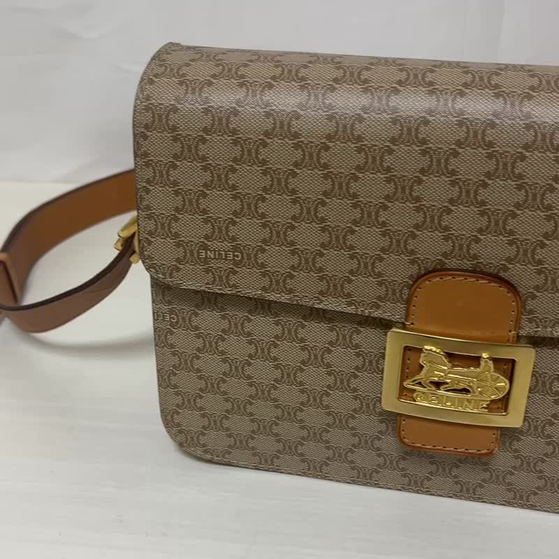 正品 CELINE 单肩包，马车五金，碎石，PVC，皮革，米色，复古，二手 - 侧背包/斜挎包 - 其他材质 