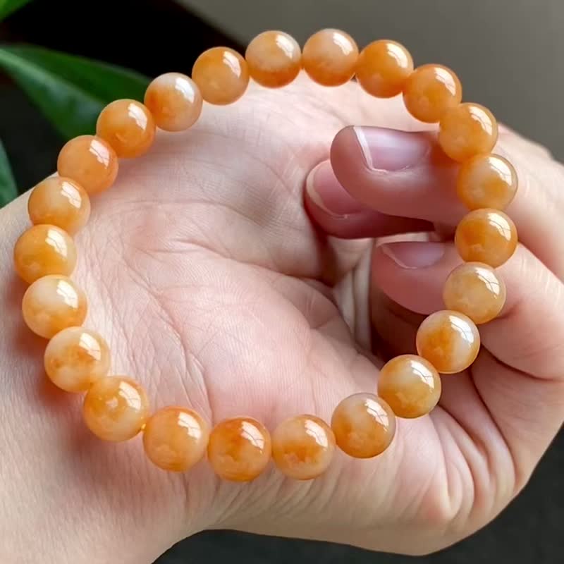 冰种翡翠天然翡翠 A玉 玉珠 玉链手链 • 冰种橘丹桂花翡翠手串 - 手链/手环 - 玉石 橘色
