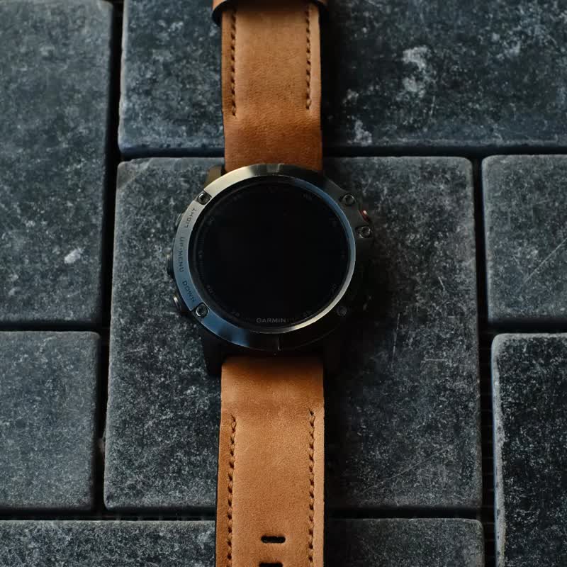 疯马牛皮棕色皮革 Garmin 快装表带 - 表带 - 真皮 咖啡色