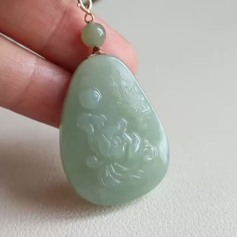 天然和田玉无事牌吊坠雕刻蝶恋花冰底晴水料和田玉项链平安喜乐 - 项链 - 玉石 