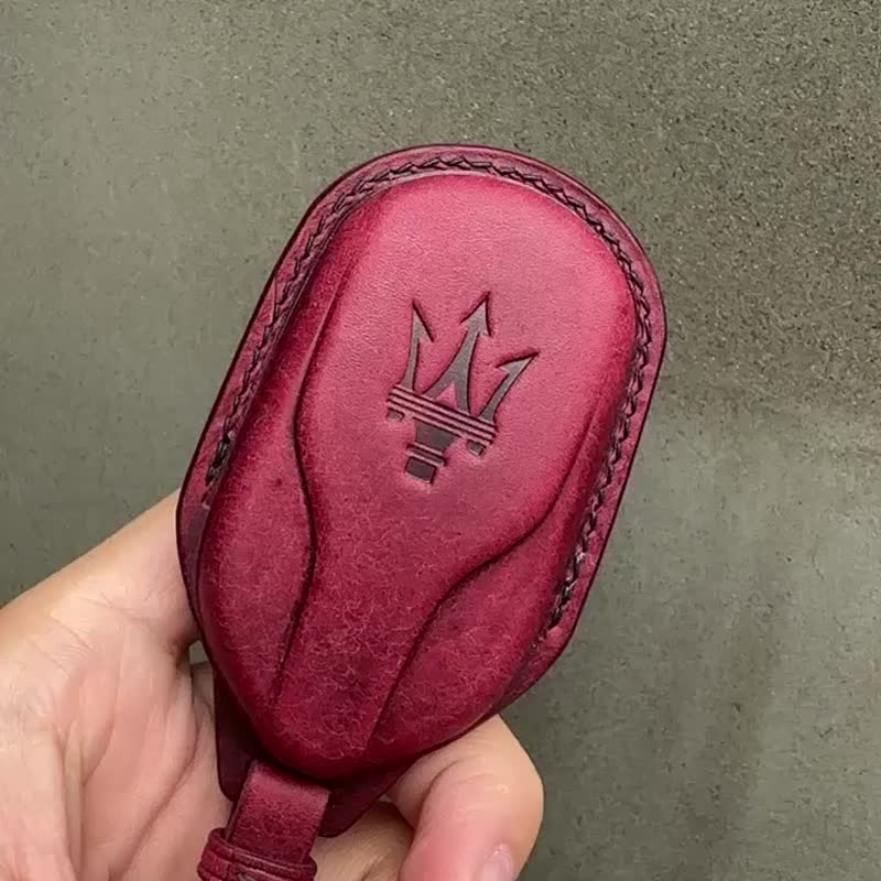 Maserati 磨砂油蜡 钥匙皮套 Quattroporte GranTurismo Levante - 钥匙链/钥匙包 - 真皮 红色
