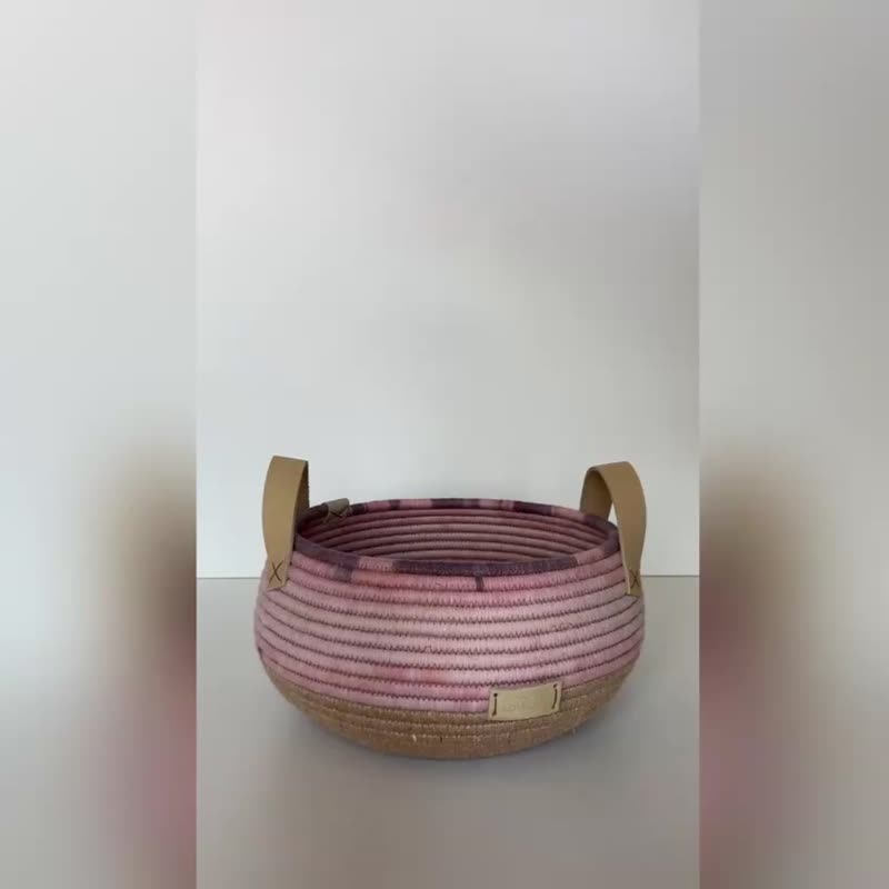 带皮革手柄的圆形篮子 19 厘米 x 12 厘米 - 收纳用品 - 棉 橘色