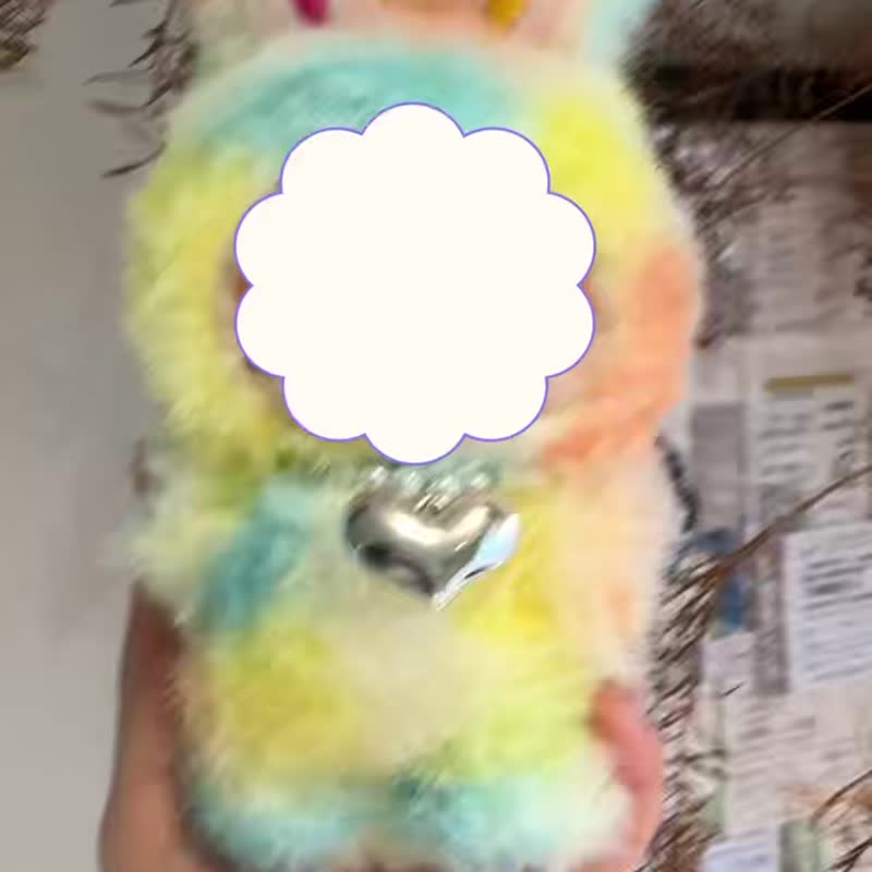 彩虹扎染渐变毛绒娃衣|甜美兔耳设计|珍珠爱心项链|适用潮流盲盒 - 玩偶/公仔 - 棉．麻 多色