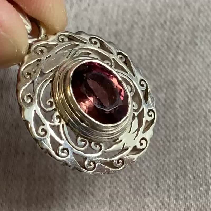 天然 切面 碧玺 吊坠 项链 尼泊尔 手工制 925纯银 - 项链 - 宝石 绿色