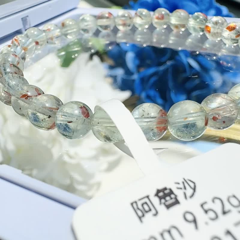 天然绿底阿鲁沙水晶 6mm9.52g 花瓣赤铁矿避邪挡灾化解忧郁 - 手链/手环 - 水晶 多色