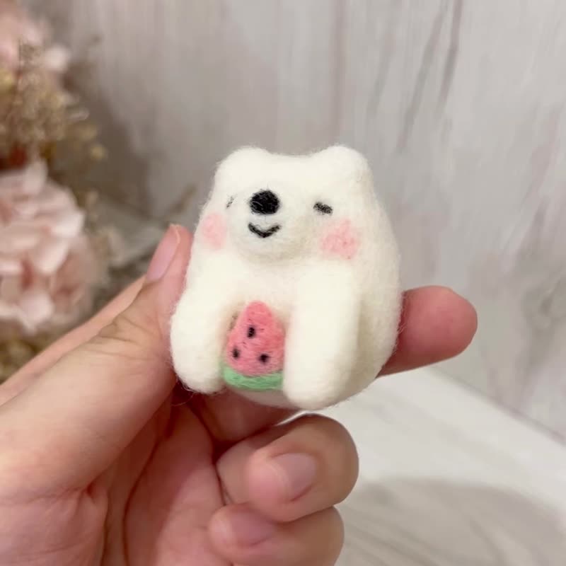 口袋小动物  白熊 小企鹅  羊毛毡别针 胸针 疗愈 送礼 - 胸针 - 羊毛 白色