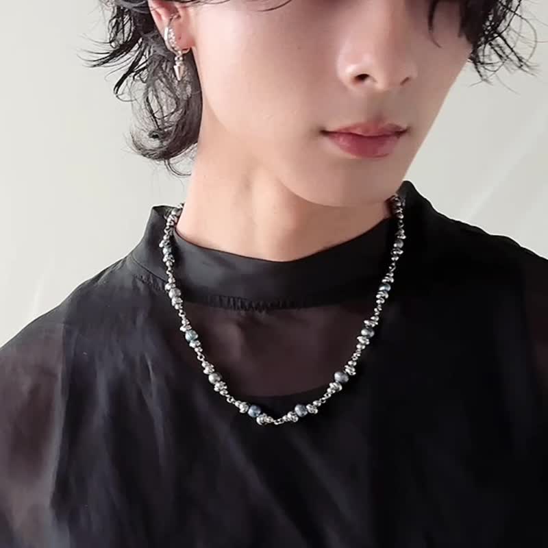 Unisex | 极昼系 - 冷蓝 * 不锈钢 圆珠 珍珠 中性 个性 项链 - 项链 - 不锈钢 银色