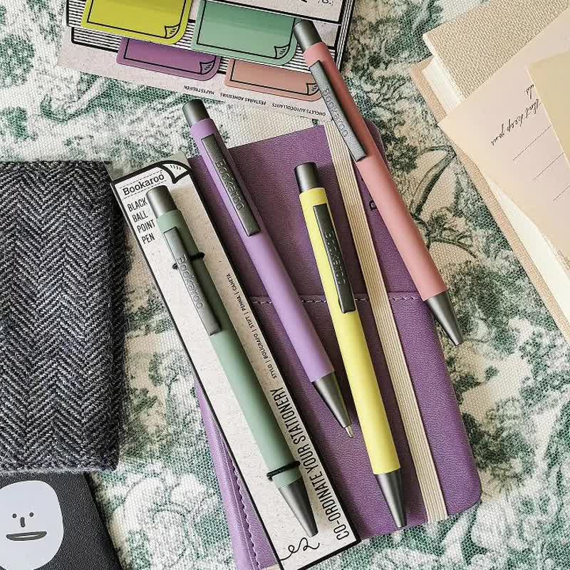 Bookaroo莫蘭迪配色按压式圆珠笔 德國進口黑色筆芯原子笔顺滑速 - 钢珠笔 - 塑料 多色