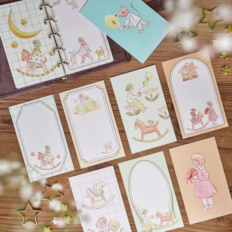 日本职人手绘 梦境女孩迷你便条纸 5款25枚入 - 卡片/明信片 - 纸 多色