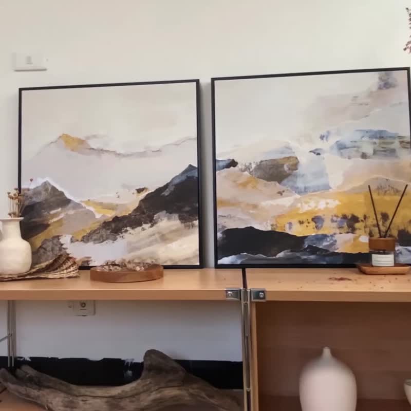 抽象画 • 堆叠的山-大地色风景抽象画/森林系旅行挂画/客厅挂画 - 海报/装饰画/版画 - 棉．麻 黄色