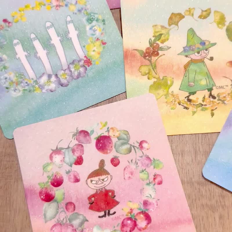 【Pinkoi x Moomin】姆明谷的漂亮水彩花卉 闪星心意卡 - 卡片/明信片 - 纸 多色