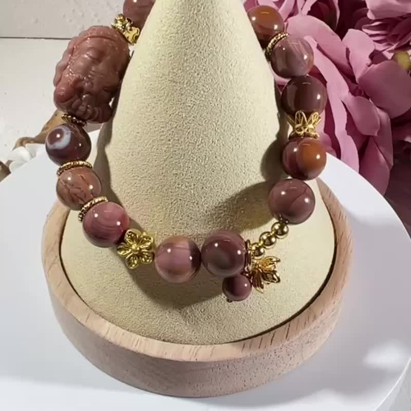 阿拉善 玛瑙 千层干枯玫瑰色调 手珠 手链 串珠 象神 智慧 - 手链/手环 - 玉石 