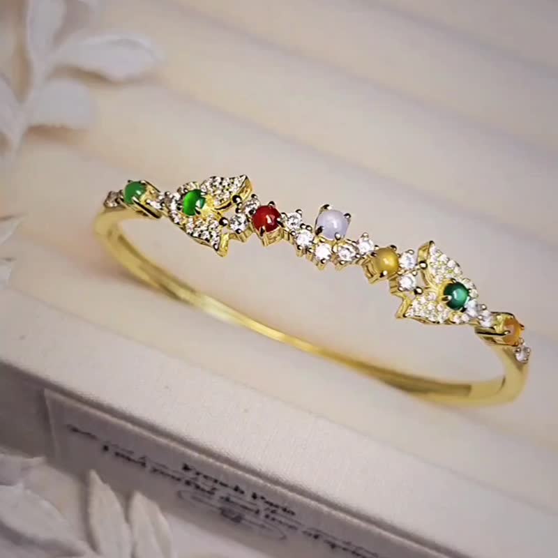 转运•补运|冰玻马卡龙多宝彩虹|缅甸A货翡翠纯银镀18k手镯链 - 手链/手环 - 玉石 