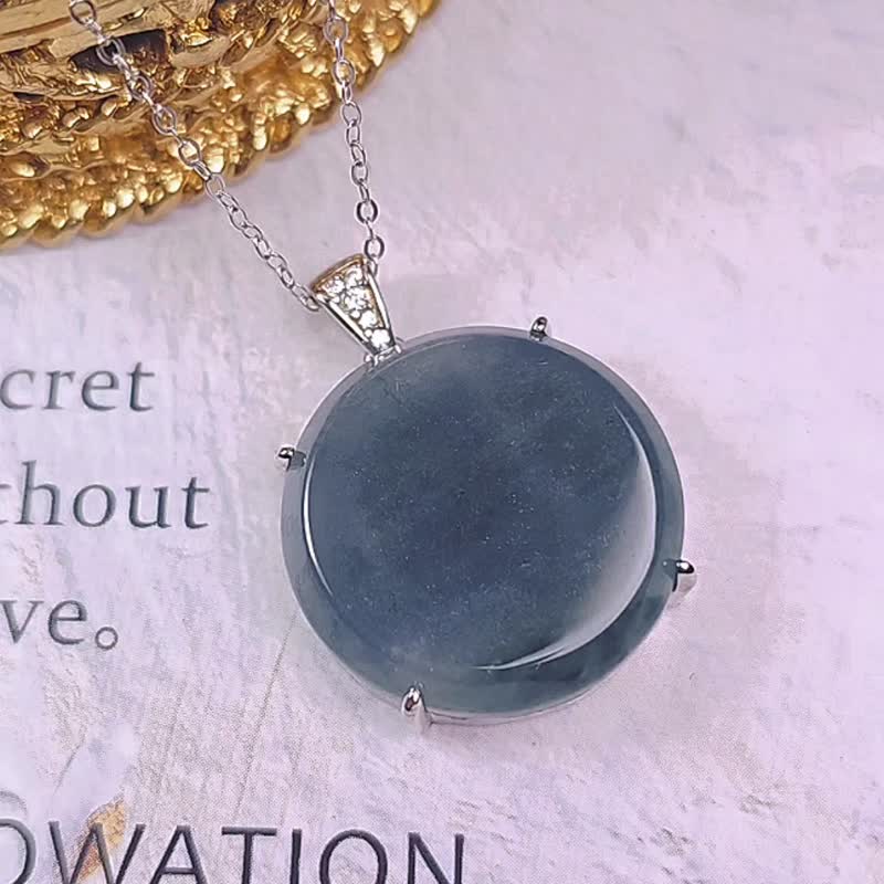 招财•贵人•稀有|意境冰浓星空蓝紫圆无事牌|A货翡翠纯银吊坠 - 项链 - 玉石 