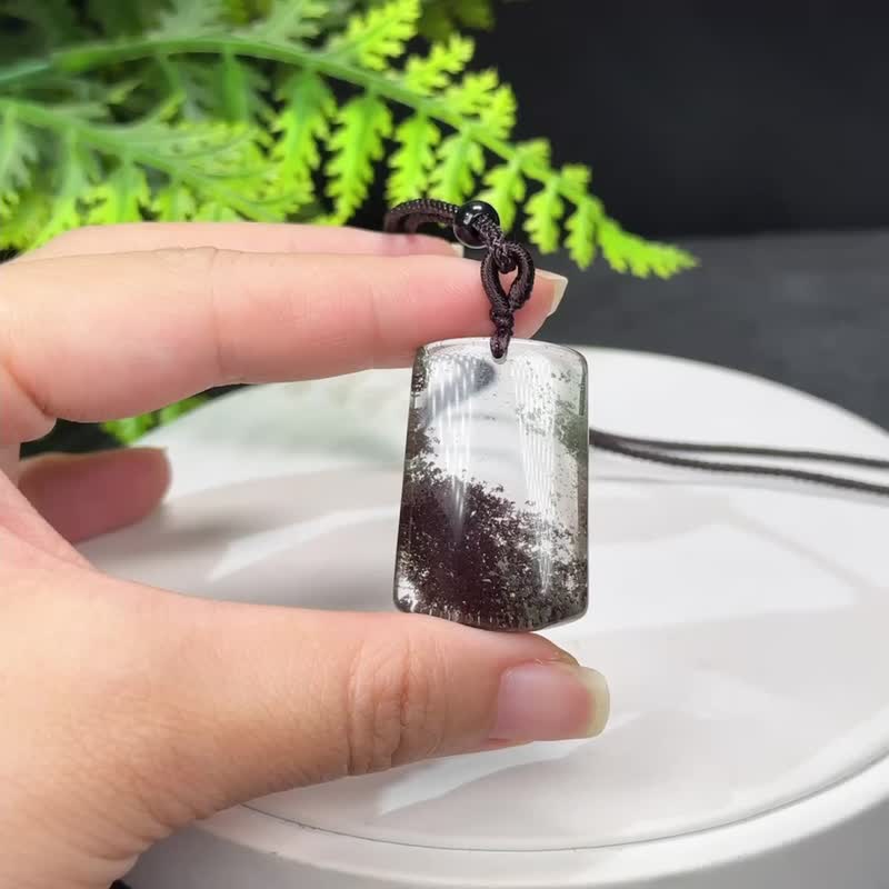 精品天然巴西老料四季幽灵水晶吊坠项链冰透净体山景无事牌梯形 - 项链 - 水晶 