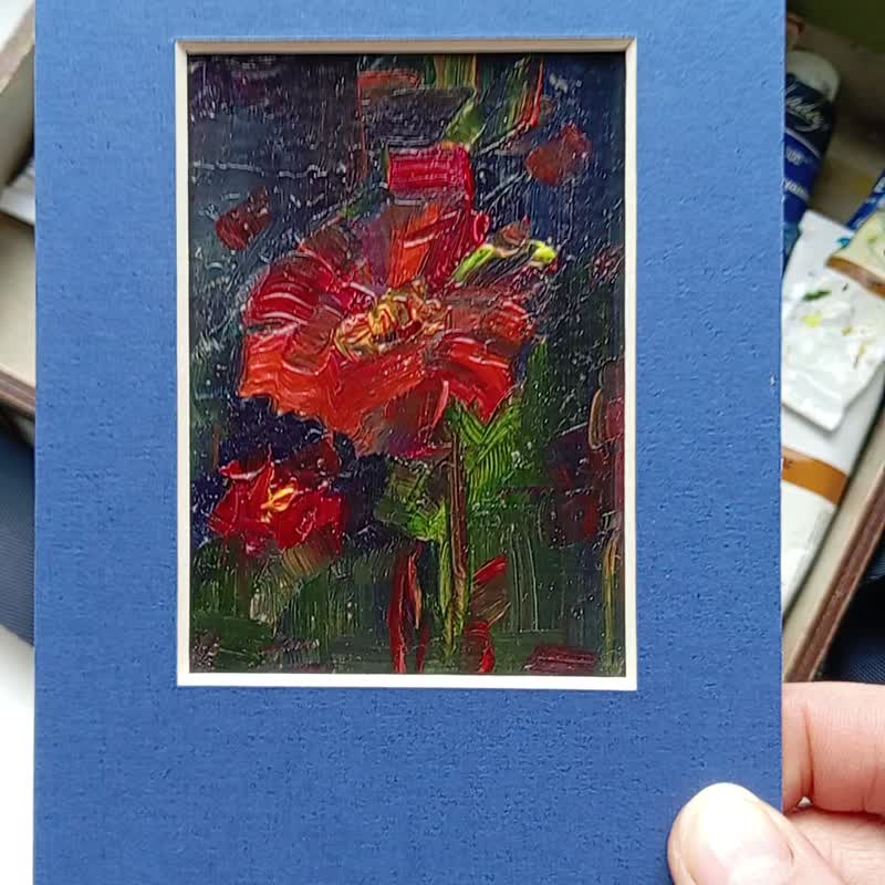 ACEO原创艺术油画夜花。收藏级微型 2.5x3.5 英寸 - 墙贴/壁贴 - 纸 多色