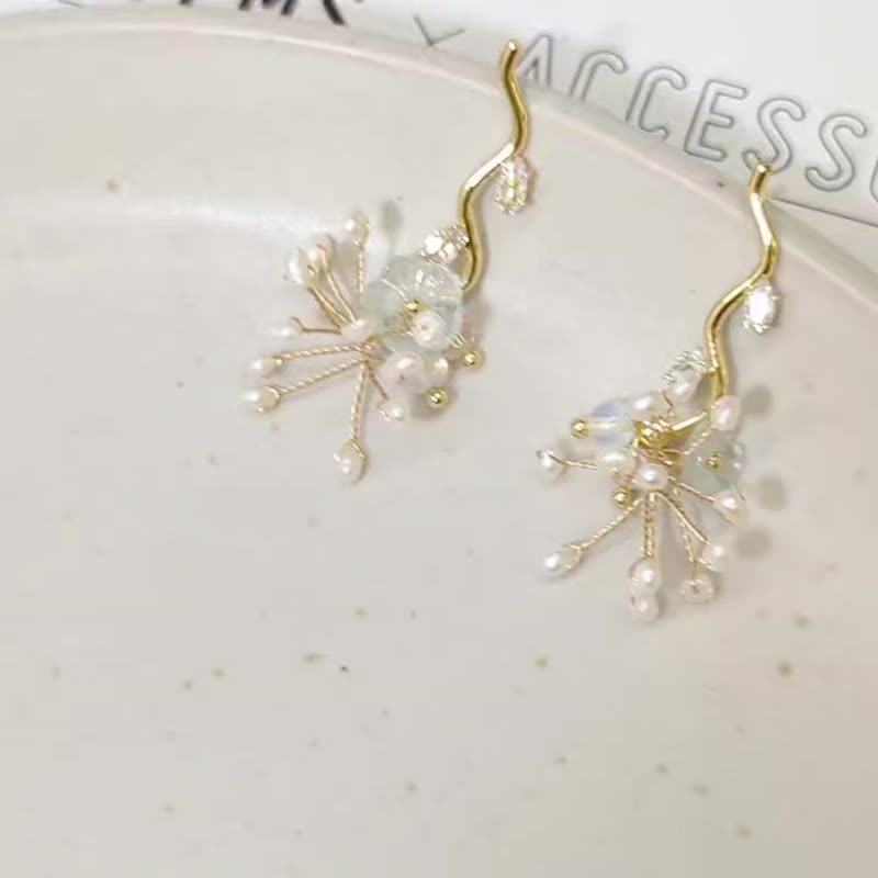 1KM永恒的瞬间•编织珍珠烟花耳环 - 耳环/耳夹 - 其他金属 